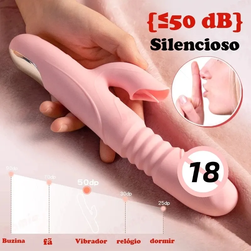 Vibrador de ponto G rosa com estimulador de clitóris, anunciado como silencioso, até 50 dB