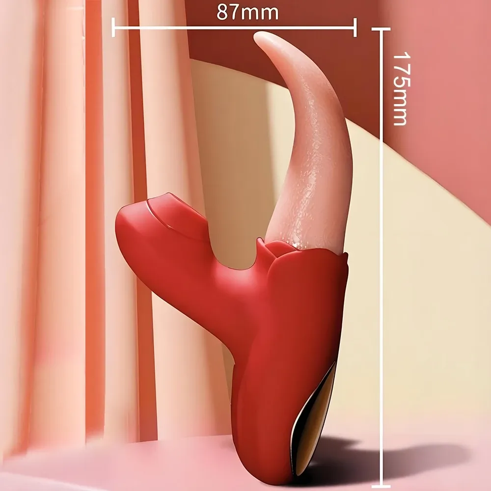Vibrador feminino vermelho com língua de silicone, de 175 mm de altura