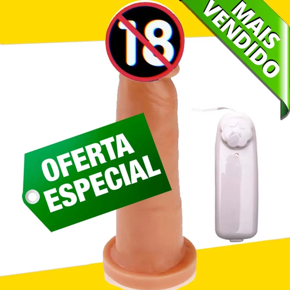 Prótese realística cor de pele com ventosa na base e controle de vibração branco com fio